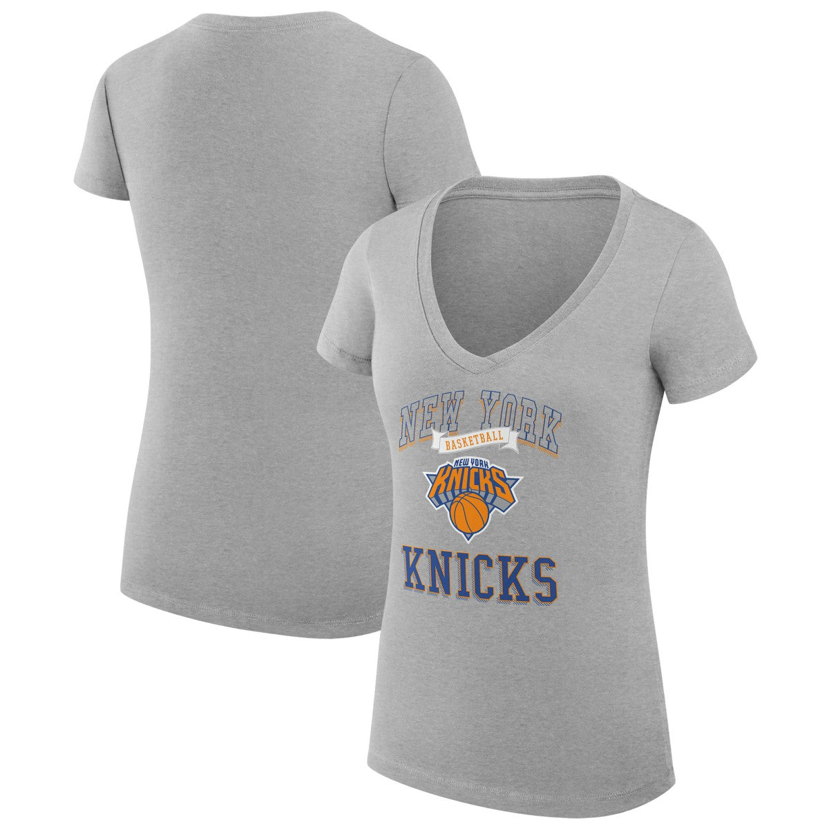 New York Knicks G-III 4Her by Carl Banks Women's Super-Slim Fit Lightweight Team Logo V-Neck T-Shirt Heather Gray - NBA