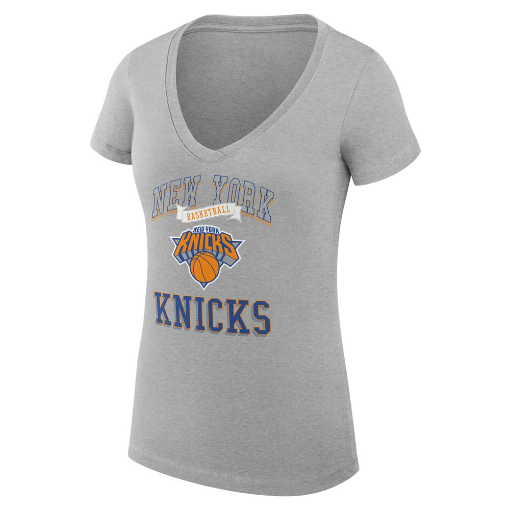 New York Knicks G-III 4Her by Carl Banks Women's Super-Slim Fit Lightweight Team Logo V-Neck T-Shirt Heather Gray - NBA