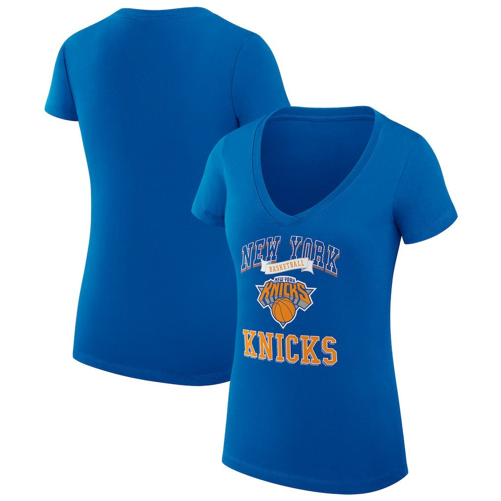 New York Knicks G-III 4Her by Carl Banks Women's Super-Slim Fit Lightweight Team Logo V-Neck T-Shirt Blue - NBA