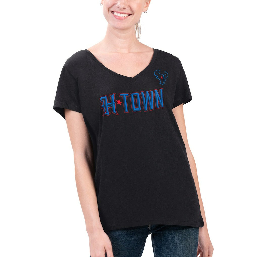 Houston Texans G-III 4Her by Carl Banks Women's Super-Slim Fit Lightweight H-Town V-Neck T-Shirt Black | NFL