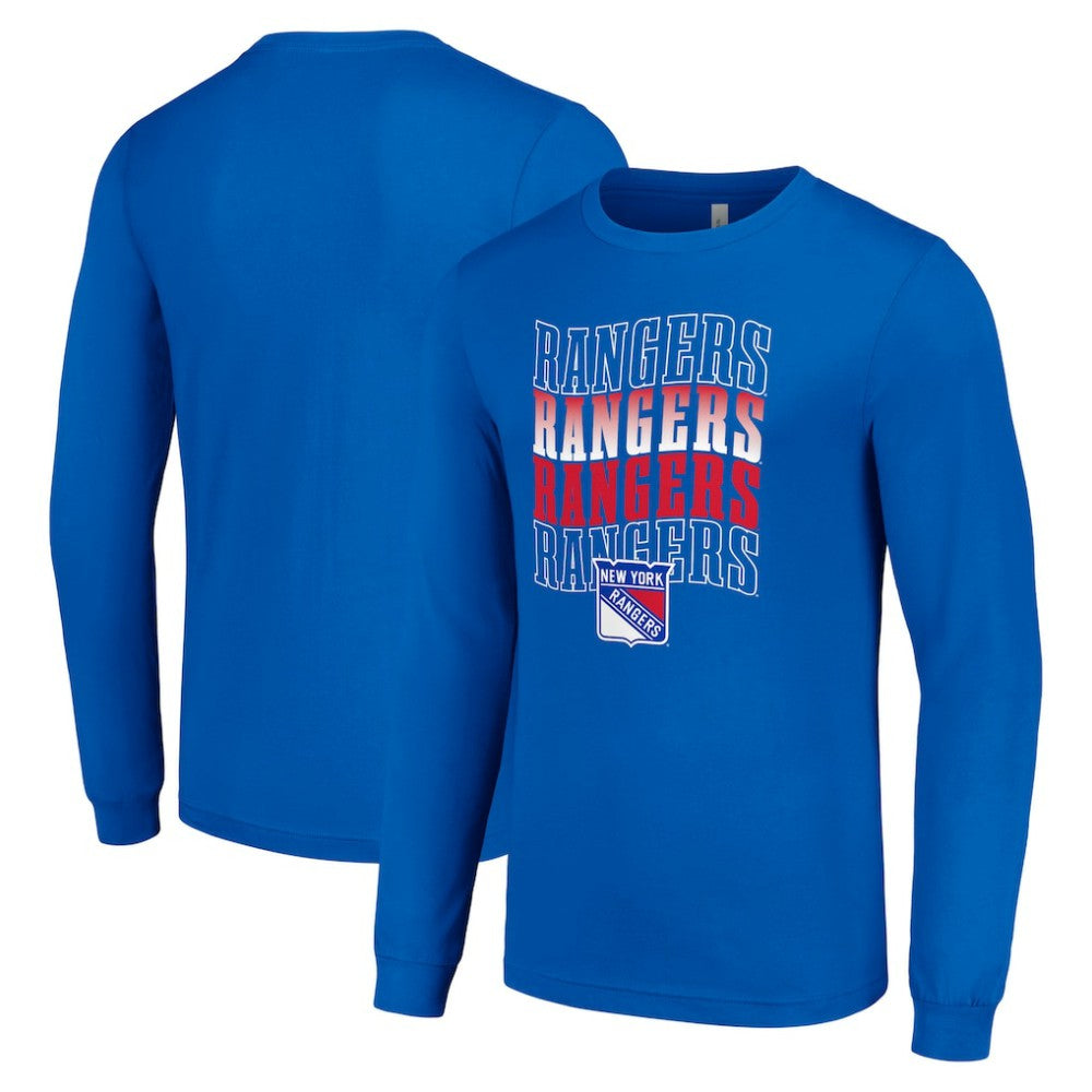 New York Rangers Starter Four Team Name Logo Long Sleeve Graphic T-Shirt - Blue - NHL