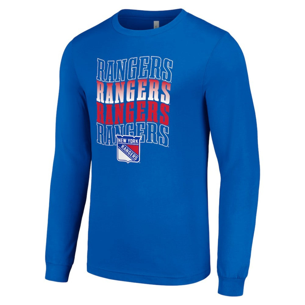 New York Rangers Starter Four Team Name Logo Long Sleeve Graphic T-Shirt - Blue - NHL