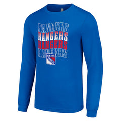 New York Rangers Starter Four Team Name Logo Long Sleeve Graphic T-Shirt - Blue - NHL