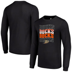 Anaheim Ducks Starter Four Team Name Logo Long Sleeve Graphic T-Shirt - Black - NHL