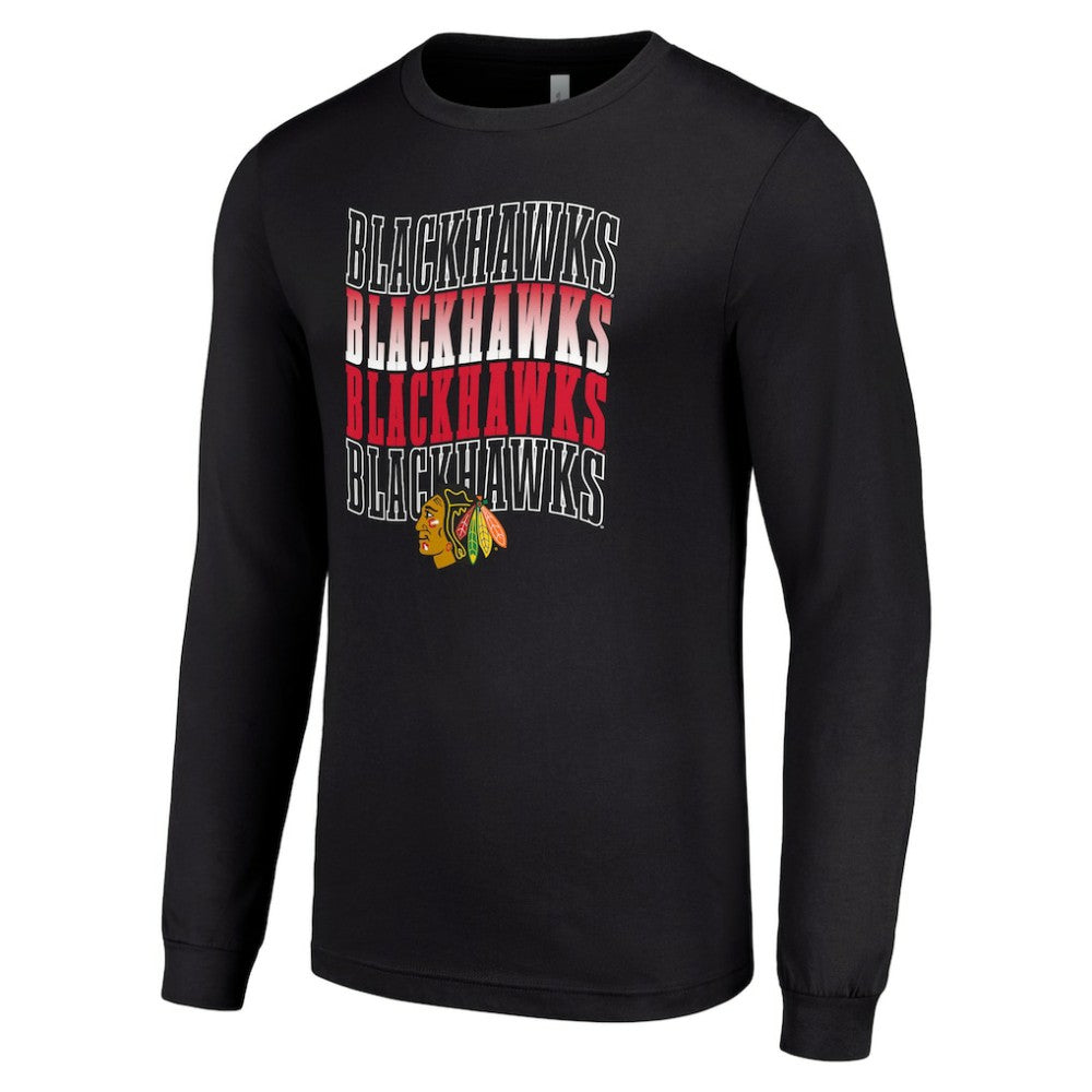 Chicago Blackhawks Starter Four Team Name Logo Long Sleeve Graphic T-Shirt - Black - NHL