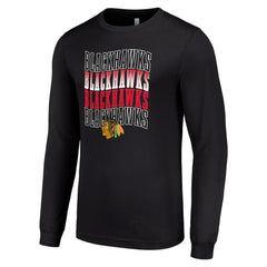 Chicago Blackhawks Starter Four Team Name Logo Long Sleeve Graphic T-Shirt - Black - NHL