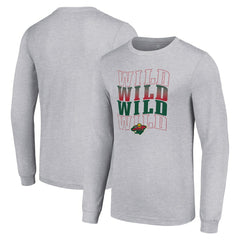 Minnesota Wild Starter Four Team Name Logo Long Sleeve Graphic T-Shirt - Heather Gray - NHL