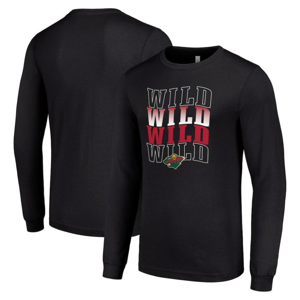 Minnesota Wild Starter Four Team Name Logo Long Sleeve Graphic T-Shirt - Black - NHL