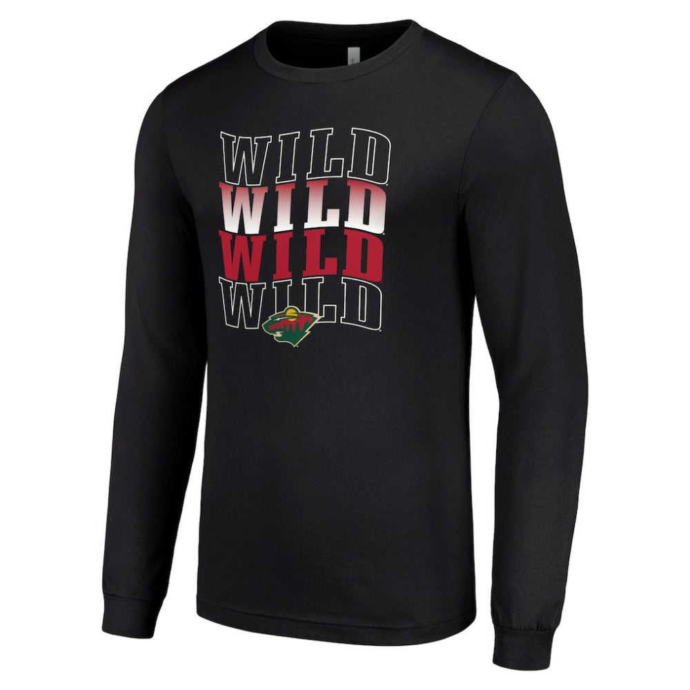 Minnesota Wild Starter Four Team Name Logo Long Sleeve Graphic T-Shirt - Black - NHL