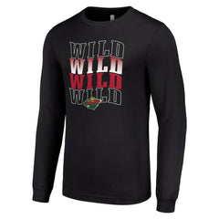 Minnesota Wild Starter Four Team Name Logo Long Sleeve Graphic T-Shirt - Black - NHL