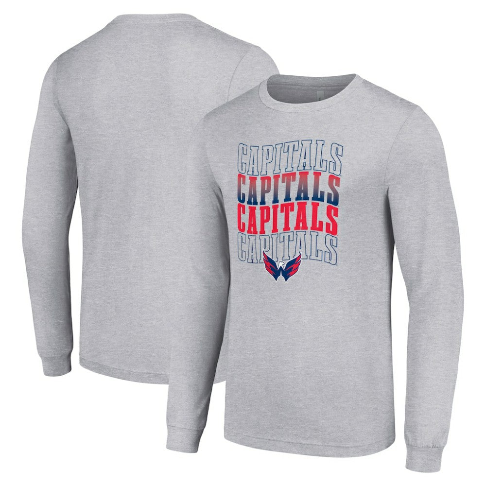 Washington Capitals Starter Four Team Name Logo Long Sleeve Graphic T-Shirt - Heather Gray - NHL