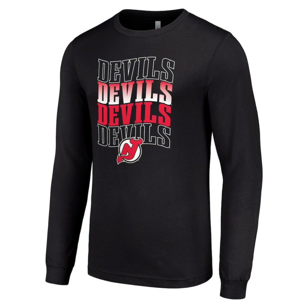 New Jersey Devils Starter Four Team Name Logo Long Sleeve Graphic T-Shirt - Black - NHL