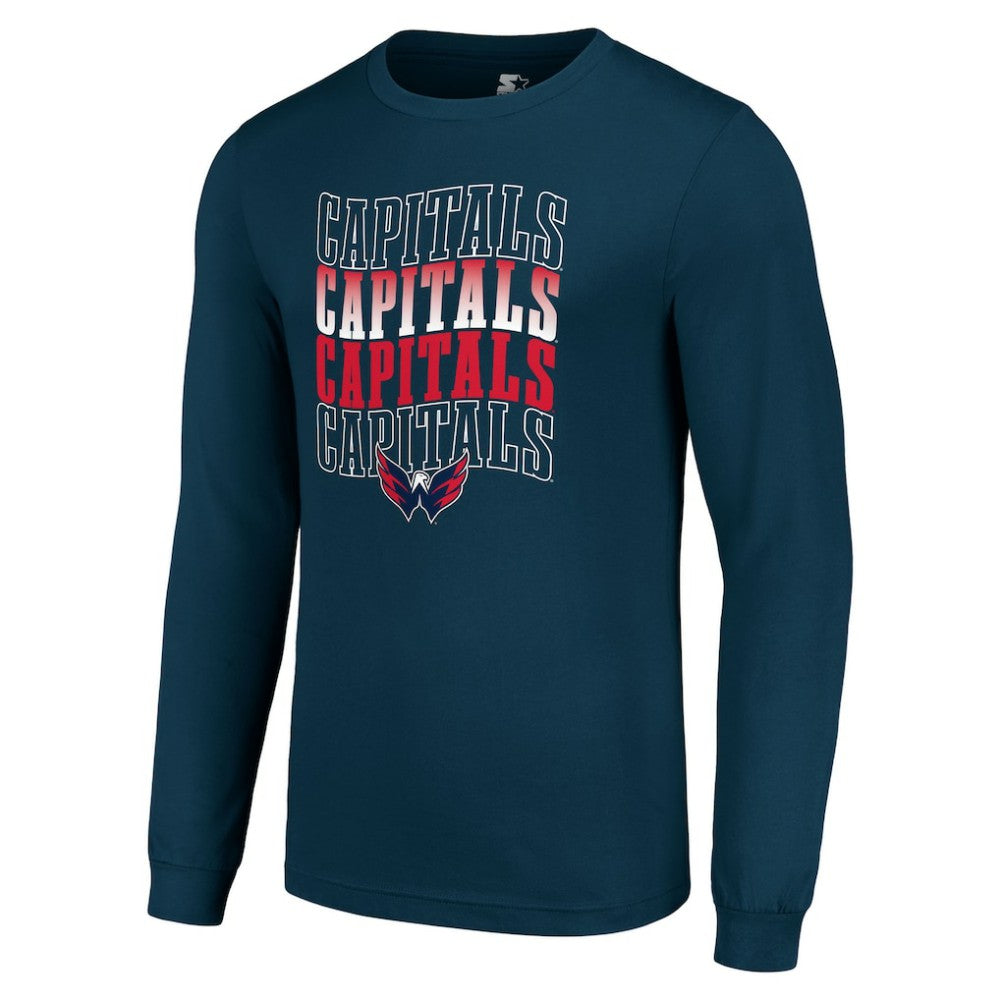 Washington Capitals Starter Four Team Name Logo Long Sleeve Graphic T-Shirt - Navy - NHL