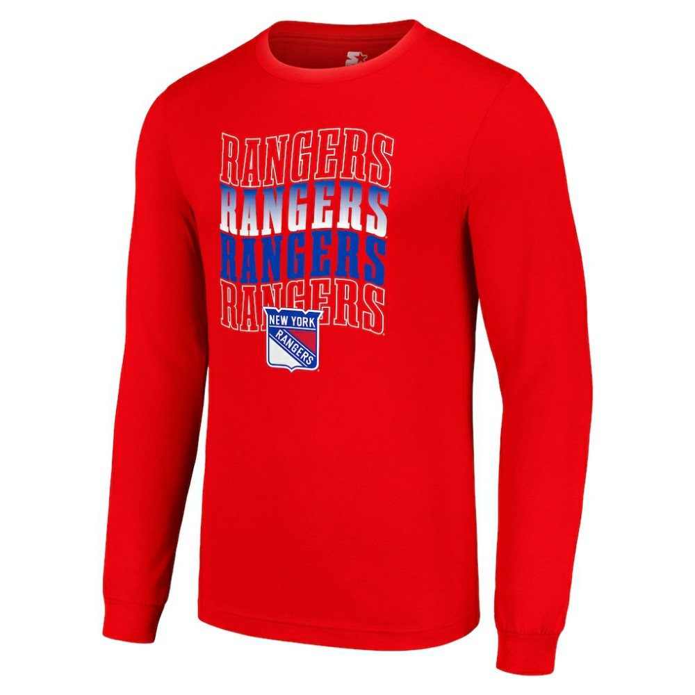 New York Rangers Starter Four Team Name Logo Long Sleeve Graphic T-Shirt - Red - NHL