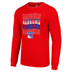 New York Rangers Starter Four Team Name Logo Long Sleeve Graphic T-Shirt - Red - NHL