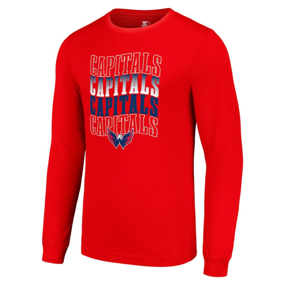 Washington Capitals Starter Four Team Name Logo Long Sleeve Graphic T-Shirt - Red - NHL