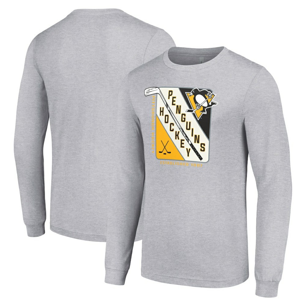 Pittsburgh Penguins Starter Shield Long Sleeve Graphic T-Shirt - Heather Gray - NHL