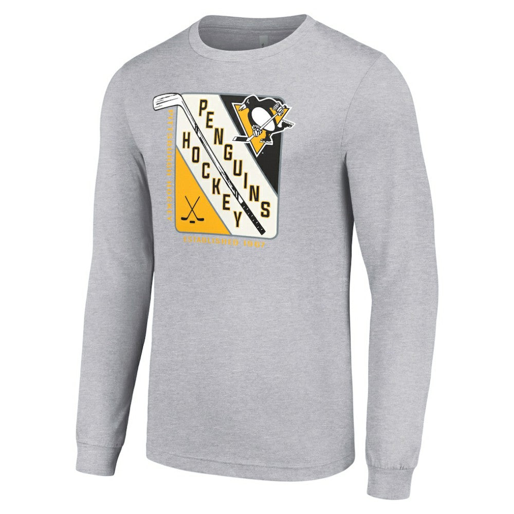Pittsburgh Penguins Starter Shield Long Sleeve Graphic T-Shirt - Heather Gray - NHL