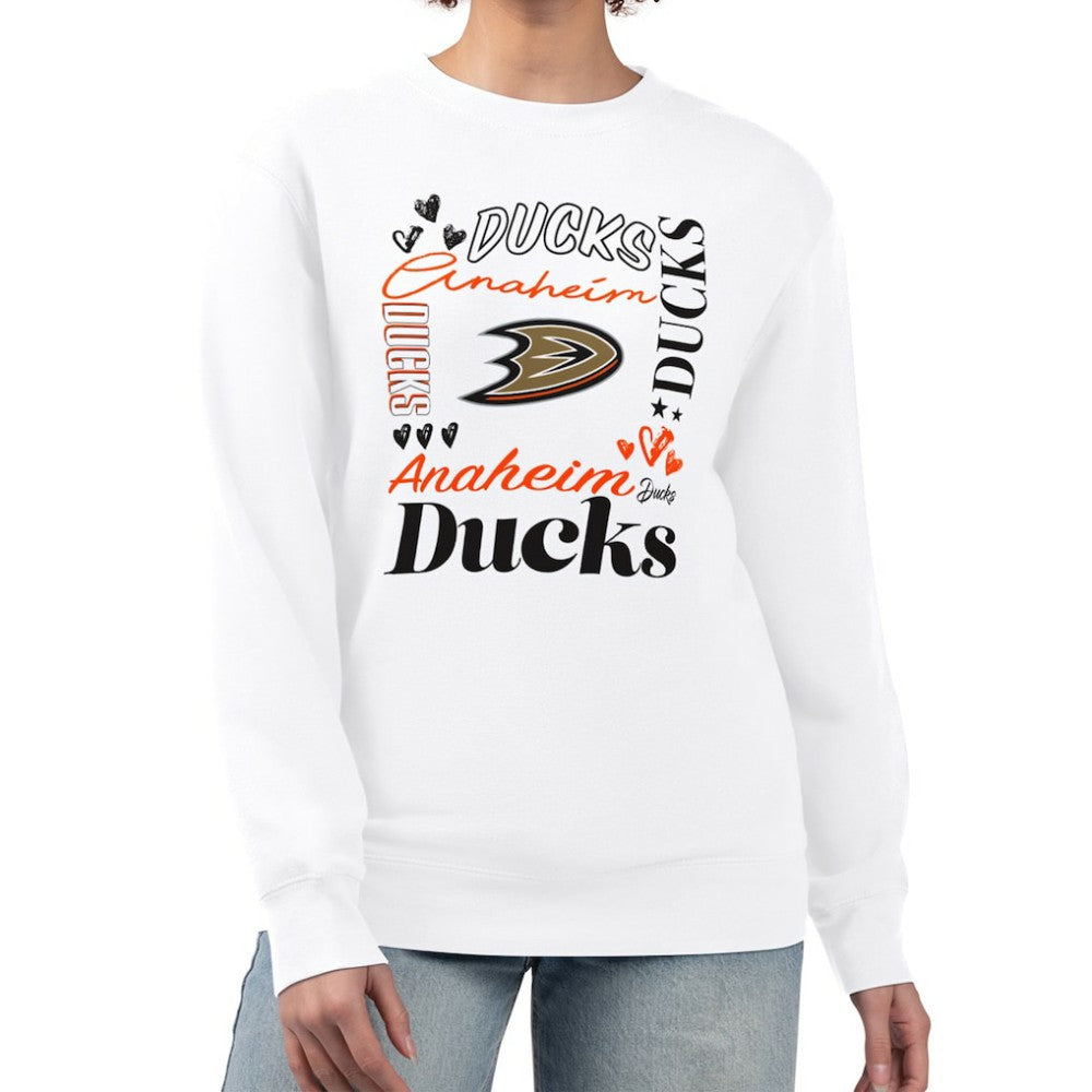 Anaheim Ducks G-III 4Her by Carl Banks Women's Collage Graphic Fleece Long Sleeve Pullover Sweatshirt - White - NHL