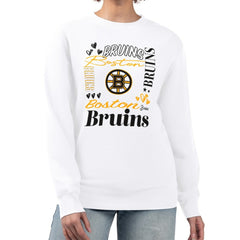 Boston Bruins G-III 4Her by Carl Banks Women's Collage Graphic Fleece Long Sleeve Pullover Sweatshirt - White - NHL