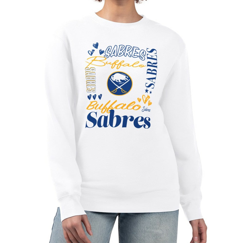 Buffalo Sabres G-III 4Her by Carl Banks Women's Collage Graphic Fleece Long Sleeve Pullover Sweatshirt - White - NHL