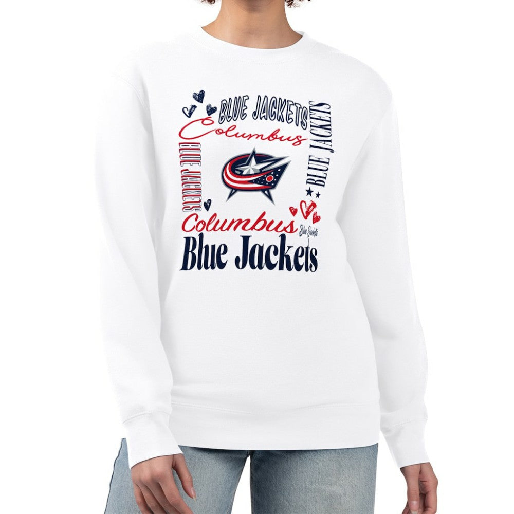 Columbus Blue Jackets G-III 4Her by Carl Banks Women's Collage Graphic Fleece Long Sleeve Pullover Sweatshirt - White - NHL