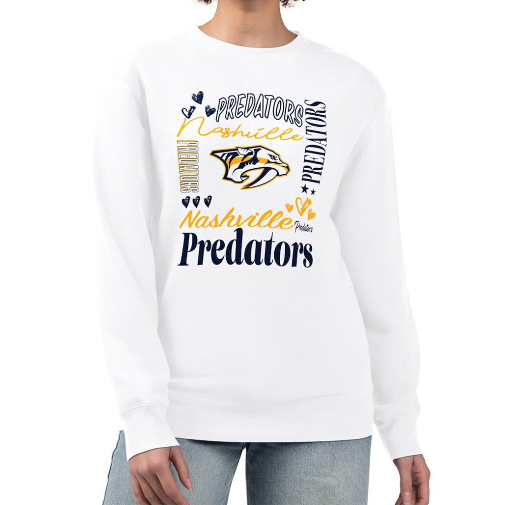 Nashville Predators G-III 4Her by Carl Banks Women's Collage Graphic Fleece Long Sleeve Pullover Sweatshirt - White - NHL