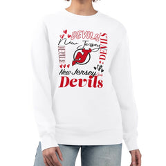 New Jersey Devils G-III 4Her by Carl Banks Women's Collage Graphic Fleece Long Sleeve Pullover Sweatshirt - White - NHL