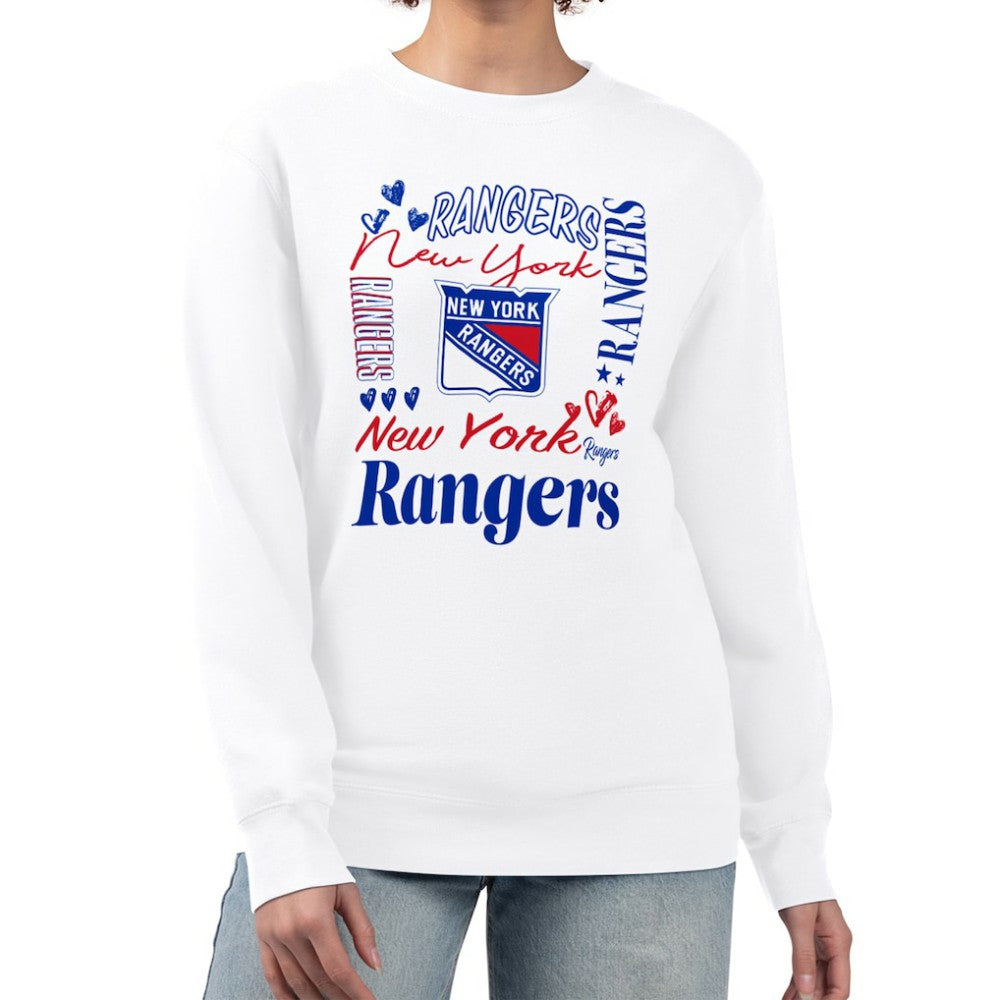 New York Rangers G-III 4Her by Carl Banks Women's Collage Graphic Fleece Long Sleeve Pullover Sweatshirt - White - NHL