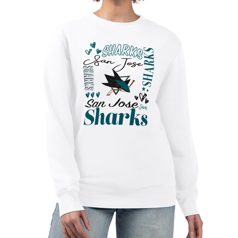 San Jose Sharks G-III 4Her by Carl Banks Women's Collage Graphic Fleece Long Sleeve Pullover Sweatshirt - White - NHL