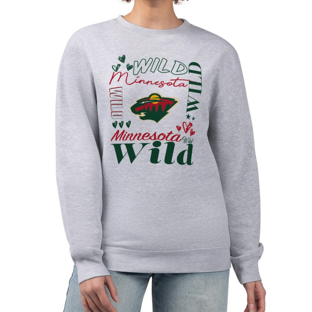 Minnesota Wild G-III 4Her by Carl Banks Women's Collage Graphic Fleece Long Sleeve Pullover Sweatshirt - Heather Gray - NHL