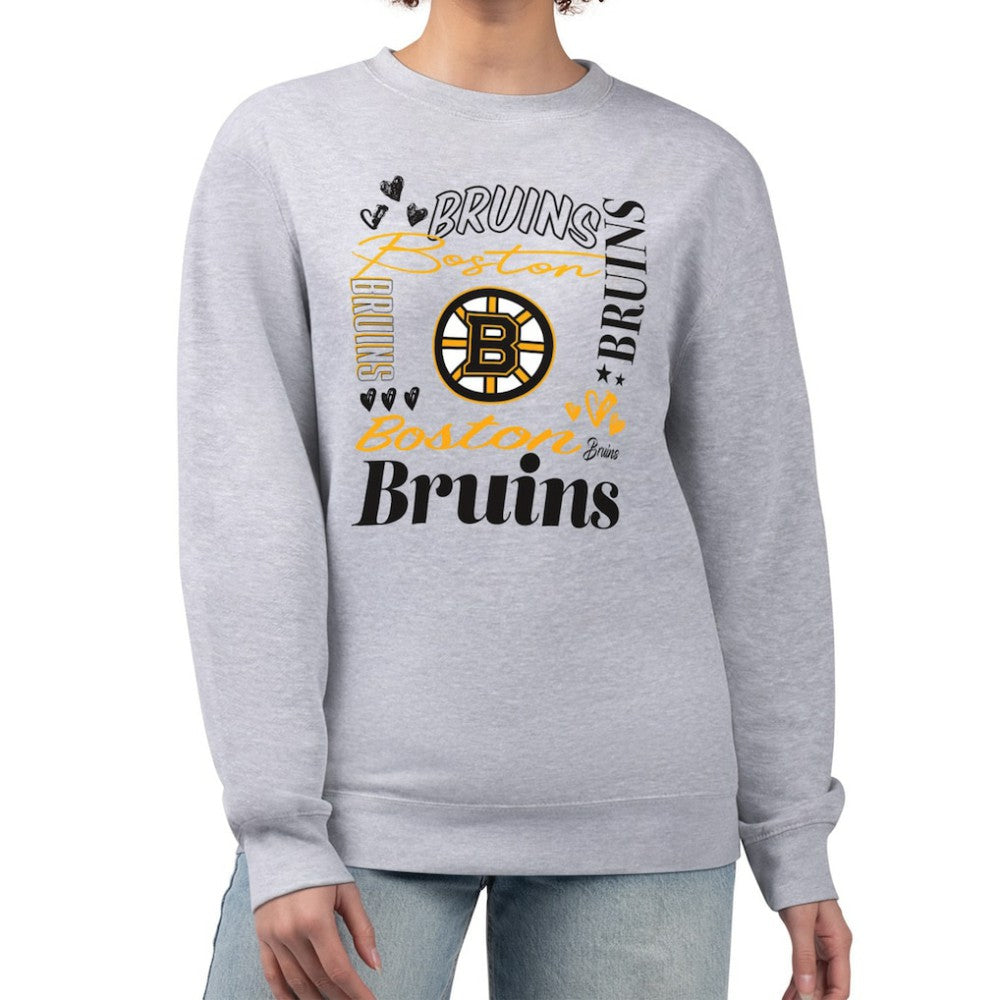 Boston Bruins G-III 4Her by Carl Banks Women's Collage Graphic Fleece Long Sleeve Pullover Sweatshirt - Heather Gray - NHL