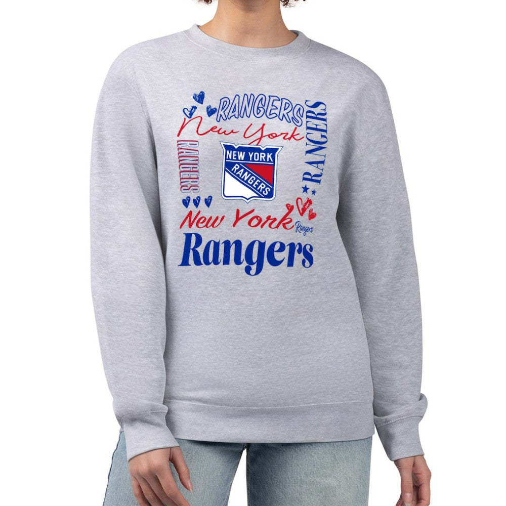New York Rangers G-III 4Her by Carl Banks Women's Collage Graphic Fleece Long Sleeve Pullover Sweatshirt - Heather Gray - NHL