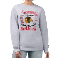 Chicago Blackhawks G-III 4Her by Carl Banks Women's Collage Graphic Fleece Long Sleeve Pullover Sweatshirt - Heather Gray - NHL