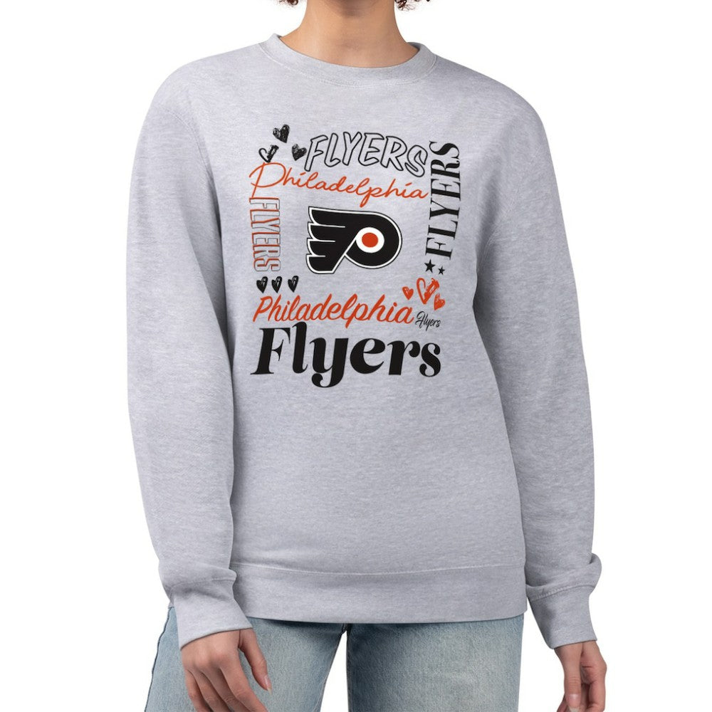 Philadelphia Flyers G-III 4Her by Carl Banks Women's Collage Graphic Fleece Long Sleeve Pullover Sweatshirt - Heather Gray - NHL