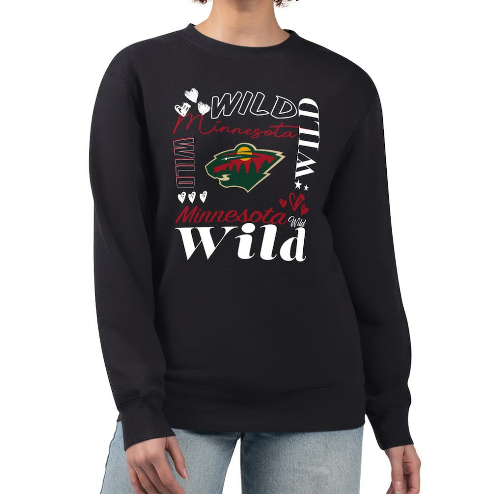 Minnesota Wild G-III 4Her by Carl Banks Women's Collage Graphic Fleece Long Sleeve Pullover Sweatshirt - Black - NHL