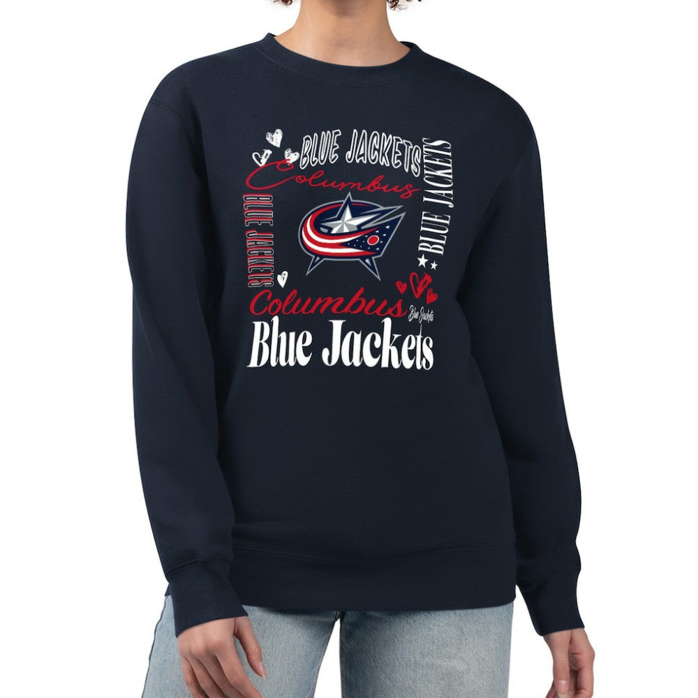 Columbus Blue Jackets G-III 4Her by Carl Banks Women's Collage Graphic Fleece Long Sleeve Pullover Sweatshirt - Navy - NHL