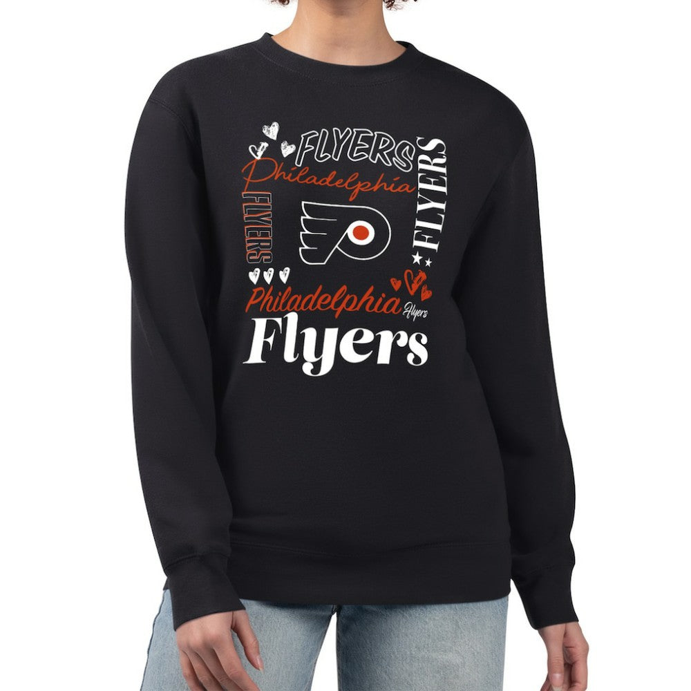 Philadelphia Flyers G-III 4Her by Carl Banks Women's Collage Graphic Fleece Long Sleeve Pullover Sweatshirt - Black - NHL