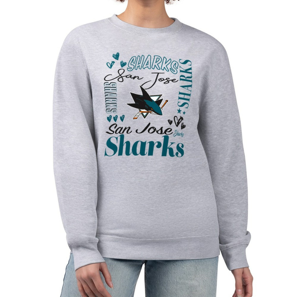 San Jose Sharks G-III 4Her by Carl Banks Women's Collage Graphic Fleece Long Sleeve Pullover Sweatshirt - Heather Gray - NHL