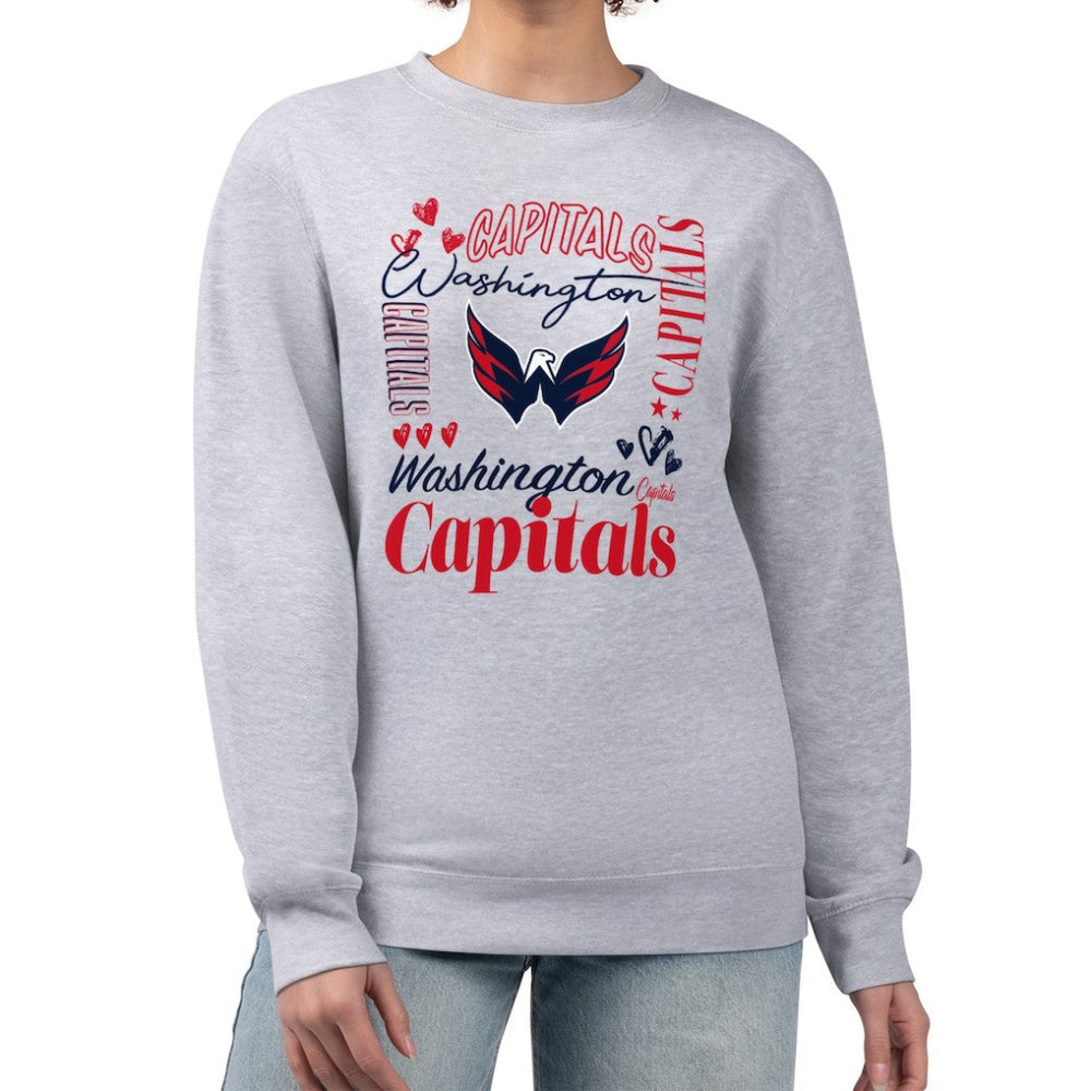 Washington Capitals G-III 4Her by Carl Banks Women's Collage Graphic Fleece Long Sleeve Pullover Sweatshirt - Heather Gray - NHL