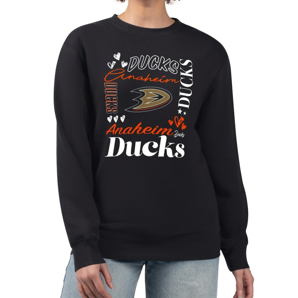 Anaheim Ducks G-III 4Her by Carl Banks Women's Collage Graphic Fleece Long Sleeve Pullover Sweatshirt - Black - NHL