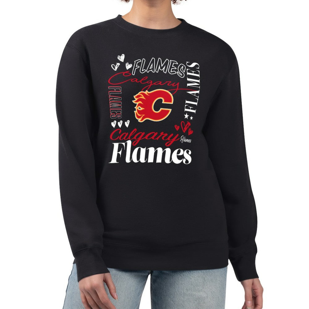 Calgary Flames G-III 4Her by Carl Banks Women's Collage Graphic Fleece Long Sleeve Pullover Sweatshirt - Black - NHL