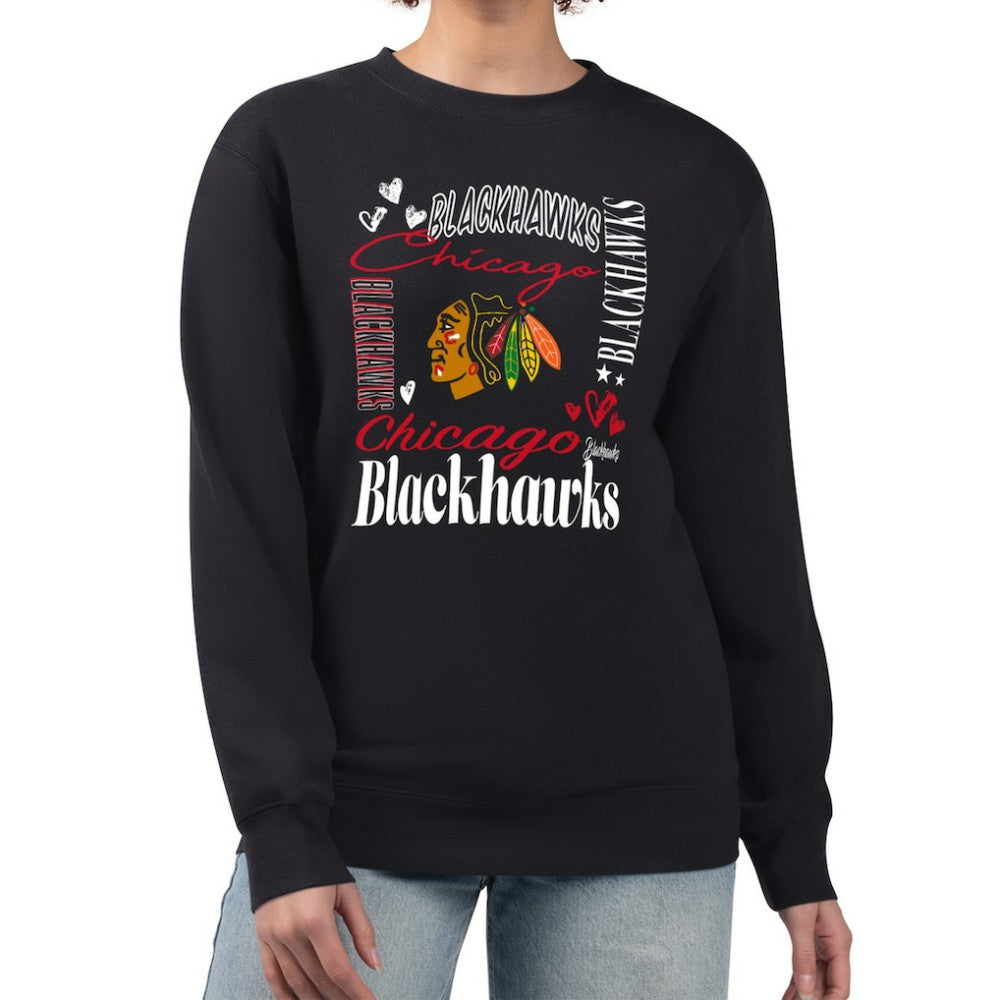 Chicago Blackhawks G-III 4Her by Carl Banks Women's Collage Graphic Fleece Long Sleeve Pullover Sweatshirt - Black - NHL