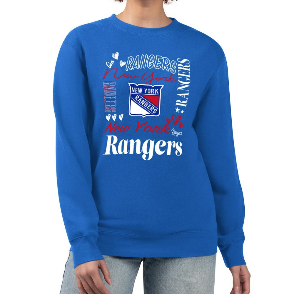 New York Rangers G-III 4Her by Carl Banks Women's Collage Graphic Fleece Long Sleeve Pullover Sweatshirt - Blue - NHL