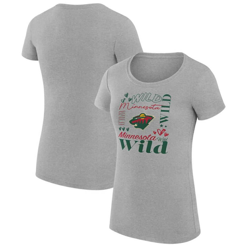 Minnesota Wild G-III 4Her by Carl Banks Women's Super-Slim Fit Lightweight Collage Team Graphic T-Shirt - Heather Gray - NHL