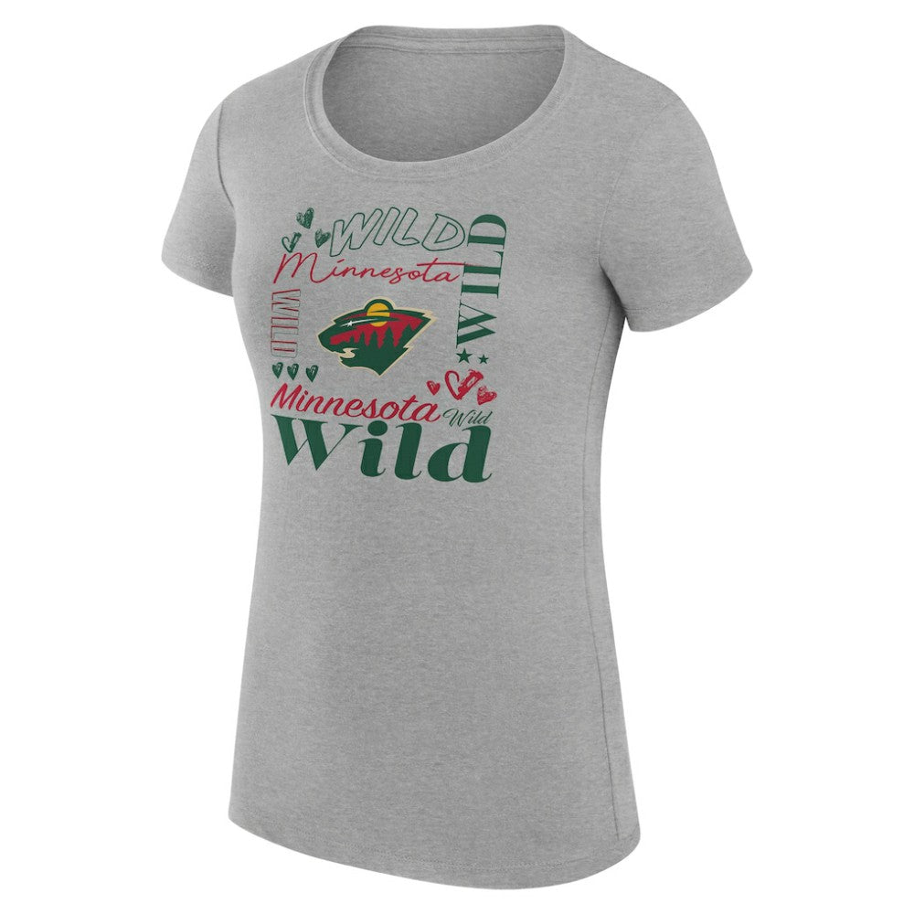 Minnesota Wild G-III 4Her by Carl Banks Women's Super-Slim Fit Lightweight Collage Team Graphic T-Shirt - Heather Gray - NHL