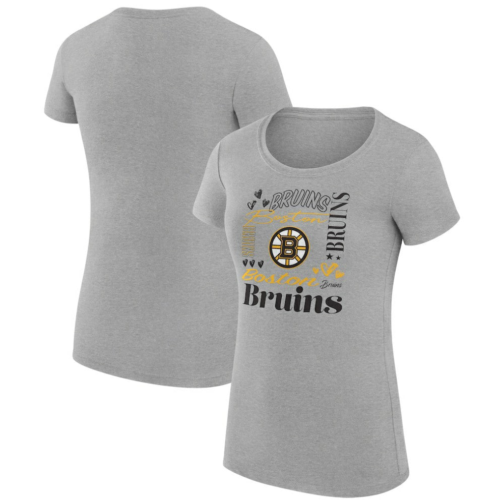 Boston Bruins G-III 4Her by Carl Banks Women's Super-Slim Fit Lightweight Collage Team Graphic T-Shirt - Heather Gray - NHL