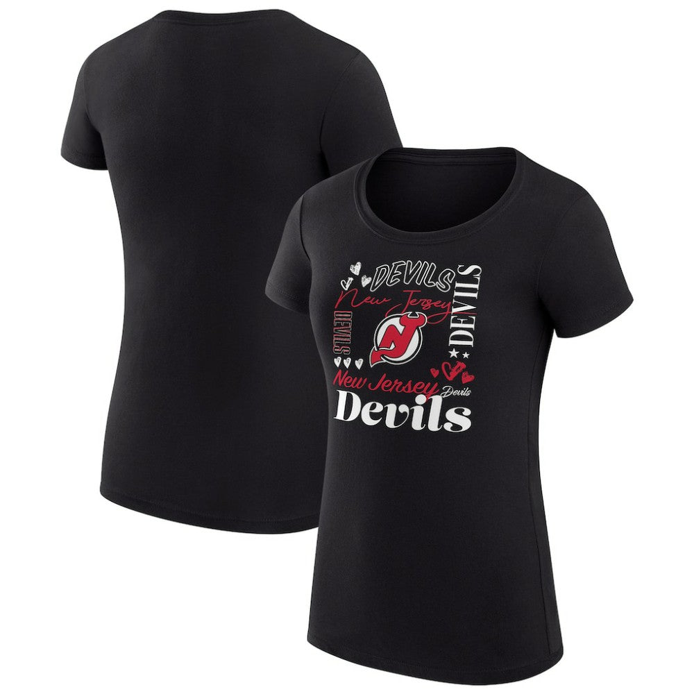 New Jersey Devils G-III 4Her by Carl Banks Women's Super-Slim Fit Lightweight Collage Team Graphic T-Shirt - Black - NHL