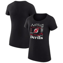 New Jersey Devils G-III 4Her by Carl Banks Women's Super-Slim Fit Lightweight Collage Team Graphic T-Shirt - Black - NHL