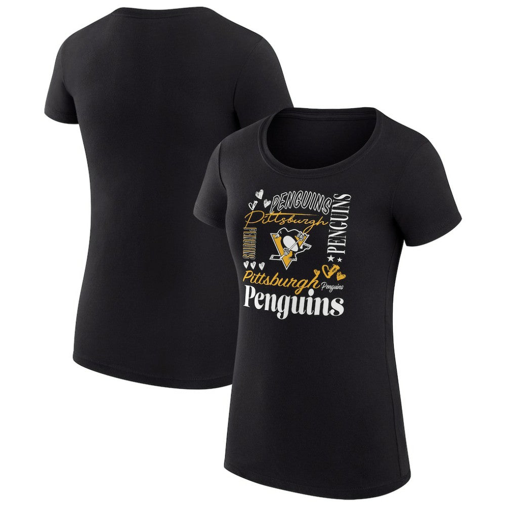 Pittsburgh Penguins G-III 4Her by Carl Banks Women's Super-Slim Fit Lightweight Collage Team Graphic T-Shirt - Black - NHL